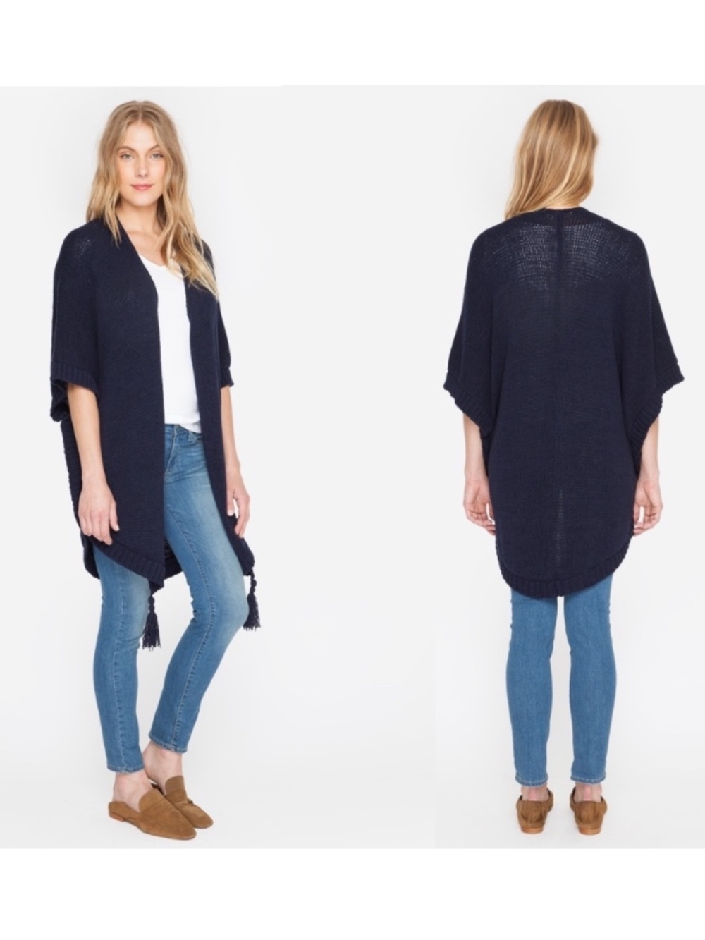 Johnny Was Navy Poncho Open Sweater without Tassels Sz Small